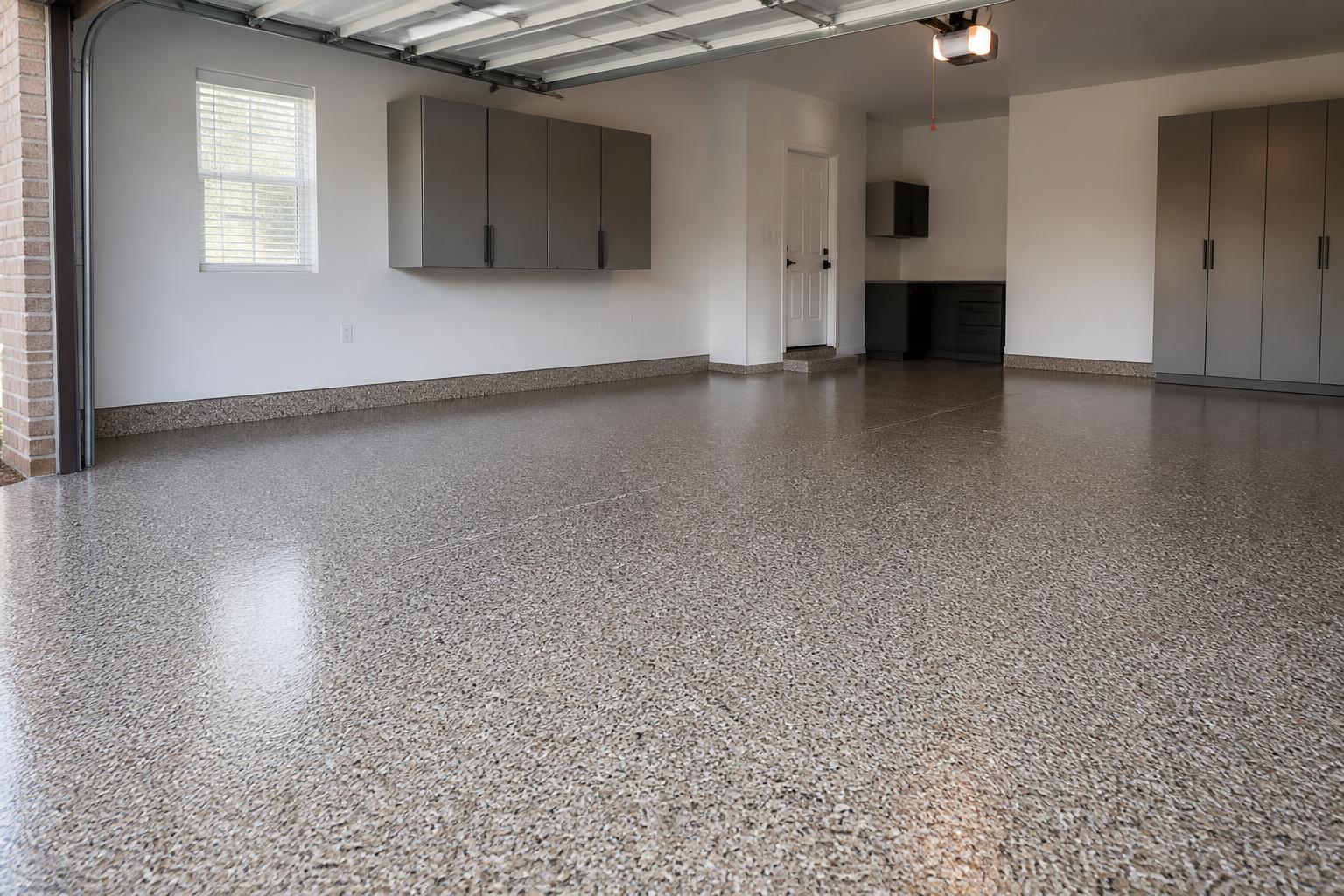 Representative example of a finished residential garage with a full-flake polyurea/polyaspartic floor coating