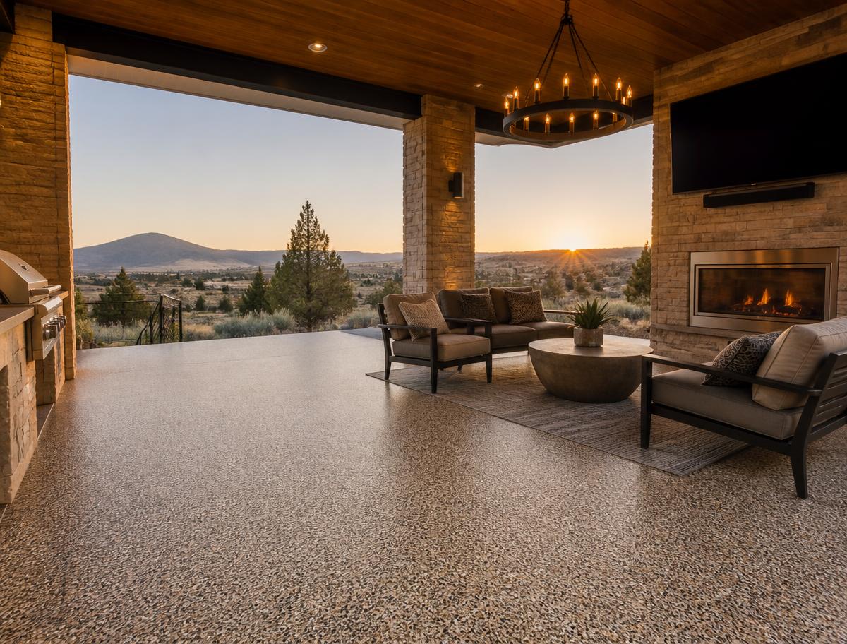 Representative example of an outdoor patio with a full-flake concrete coating